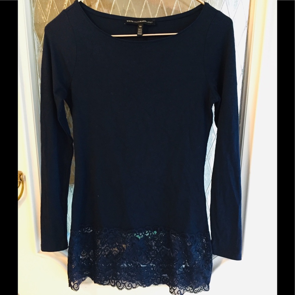 White House Black Market Navy Blue Lace Shirt XS